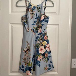 Xtraordinary Women's Light Blue Floral High Neck Sleeveless Bow Dress Size 5